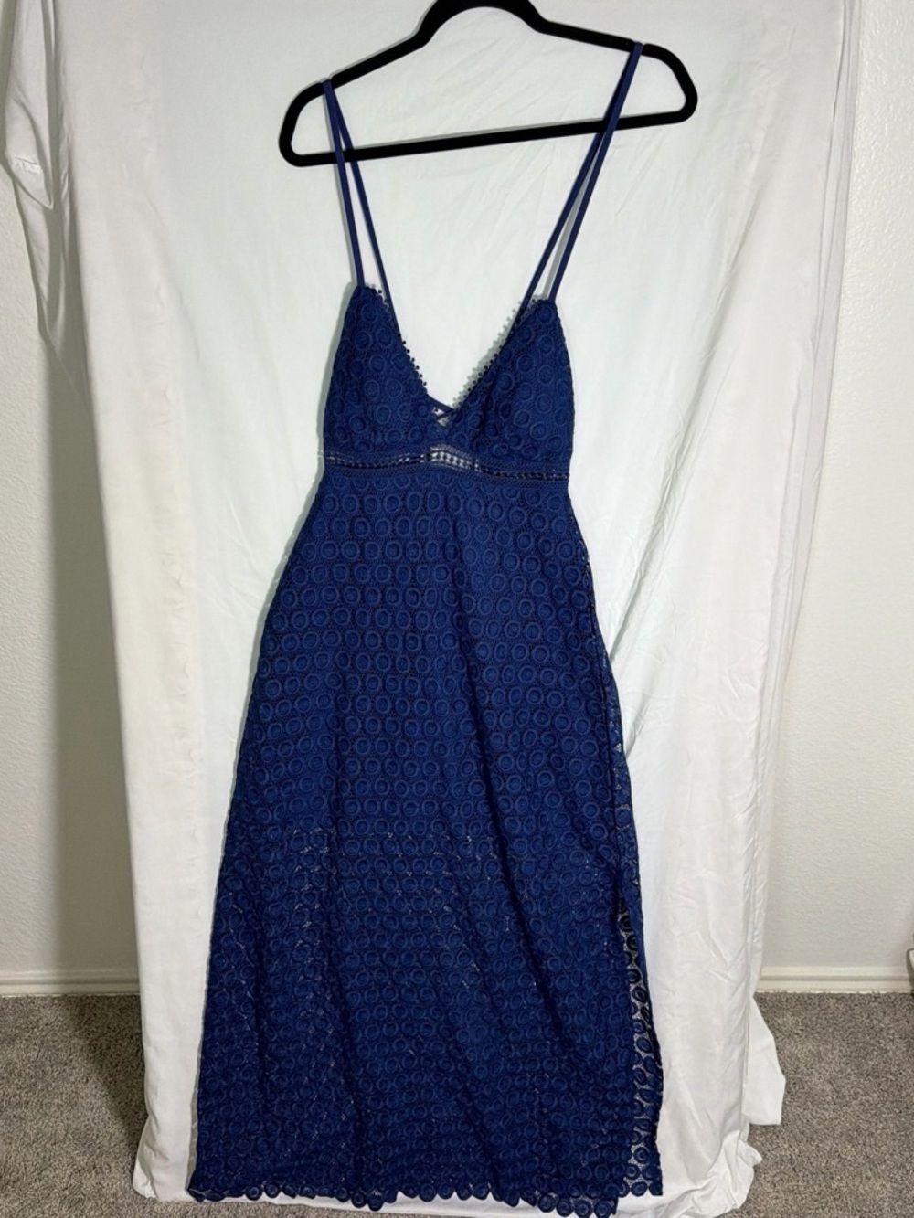 Trina Turk Navy Lace Maxi Dress with Spaghetti Straps